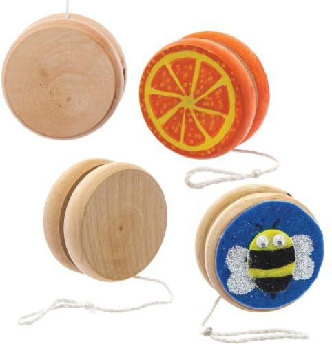 Baker Ross FC849 Yoyos de Madera - Juego de 4, juguete para niños