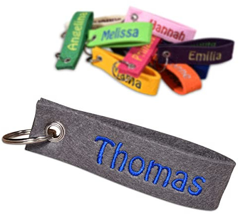 polar-effekt Schlüsselanhänger aus Filz mit personalisiertem Stick - Farbe Grau - Wunschname gestickt - für Kinder, Junge und Mädchen - individuelles Geburtstagsgeschenk - Key, Present, Gift