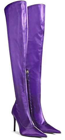 12CM / 4.72IN Moda Puntiaguda Tacones Altos Sexy y Elegante Damas Botas de Club Nocturno Altas y hasta la Rodilla Botas de Caballero de Baile,Púrpura,46 EU