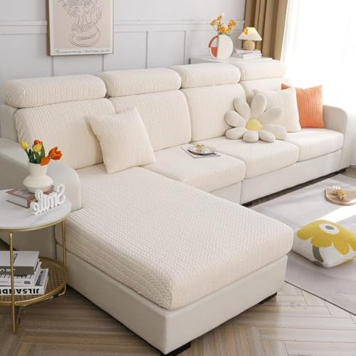 Topchances Sofa Seat Cushion Covers - Universal Stretch Sofa Slipcovers Couch Seat Cover, Soft Couch Covers, Sofa Cover L Shape Furniture Protector (Beige Wheat)