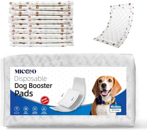 MICOOYO Disposable Dog Diaper Liners, Dog Booster Pads for Male Female Dogs, Period Doggy Inserts Pads for Nappies Diapers Pants(M-25)