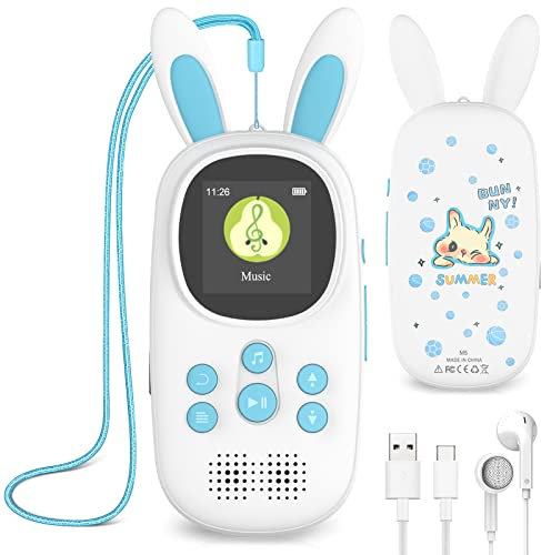 ChenFec 16GB Reproductor de música MP3 de para niños, Lindo Conejito Reproductor de música MP3 con Bluetooth, Reproductores de MP3 y MP4 con Altavoz, con Radio FM, grabaciones, Alarma.