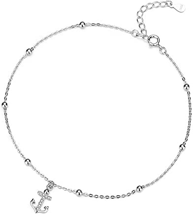 Belons Ankelkedja för kvinnor ankare 925 sterlingsilver zirkonia ankare fotlänk flicka charm fotled armband justerbart armband, Sterlingsilver Sterlingsilver Zirconium, Cubic Zirconia