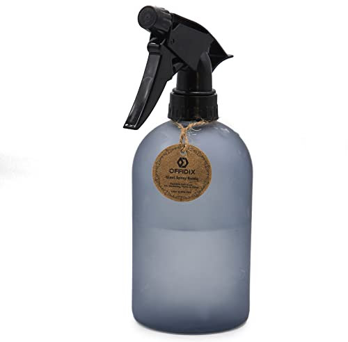 OFFIDIX Glas-Sprühflasche, Handdruck-Pflanzennebel mit oberer Pumpe, 0,43 l, Milchglas-Sprühflasche mit verstellbarer Düse für Gartenarbeit und Reinigung (grau)