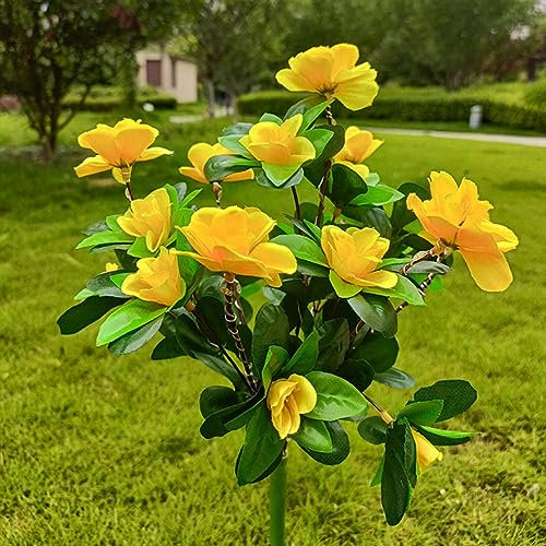 2PCS Outdoor Solar Flower Lights, Solar Rhododendron Lights, LED Flower Stake Lamp, IP65 Waterproof for Outdoor Yard Garden Patio, Yellow
