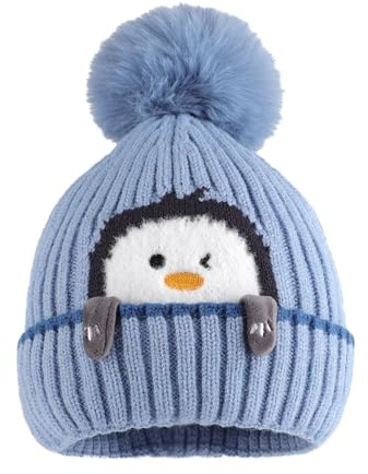 MASOCIO Gorro Bebe Niño Niña Invierno Gorros Punto Sombrero Pompon 6 12 18 Meses Bebé 2 Termico Gorrito 1-3 Años Azul