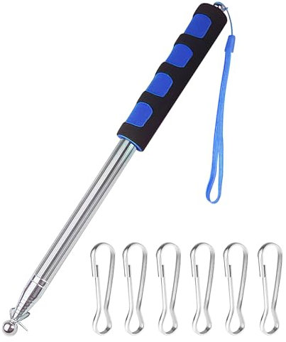 VOSSOT 2.5m Teleskop Fahnenmast Set,Handheld Teleskop Fahnenmast mit 6 Stücke Fahnenmast Clip Haken,Tragbarer Stab für Reiseleiter Lehrer Camping Lehrer Ausflüge Wettbewerbe