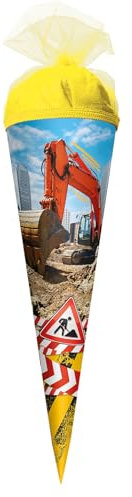 ROTH Schultüte klein Achtung Bagger 35 cm - rund, Tüllverschluss - Zuckertüte