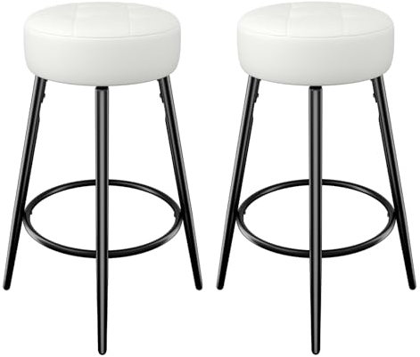 Hawthyhome Barhocker 2er Set Barstool, Hocker für Kücheninsel, Rund Barstuhl, 67cm Sitzhöhe, Schminkhocker Modern Hocker aus Kunstleder für Kücheninsel, Küche, Hausbar Weiß