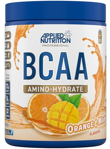 Tillämpad näring BCAA-pulver – grenad kedja aminosyror BCAAs tillskott, aminohydrat intra träning och återhämtning energidryck (450 g – 32 portioner) (orange och mango)