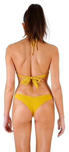 my sexy bikini - Romana – Damen-Badeanzug, Tanga, brasilianischer Bikini, Gelb oder Grün, Senfgelb, 2-teilig, Tanga + Sg, S