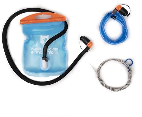 ALPIN LOACKER Bolla d'acqua per esterni con tubo per bere, super leggera, per sport, escursioni e attività all'aperto, sistema di idratazione senza BPA, zaino leggero, 1 l