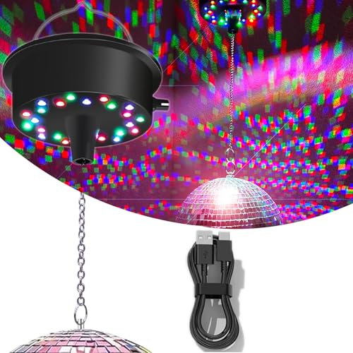 Disco Ball Motor with Lights, 5-9 RPM 24 LED Mirror Ball Motor with Lights for 4 6 8 12 Balls for Party(USB/Battery Powered)