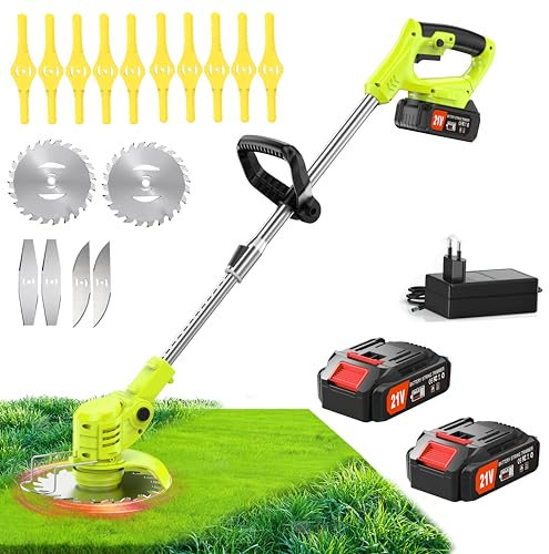 Wrneaoch 21V Coupe Bordure sans Fil avec Batterie 4 Types De Lames 16 Individuel Lame Bordure Pelouses Et Terres Agricoles, DIY Jardin, Soin du Pelouse (Jaune-Vert)