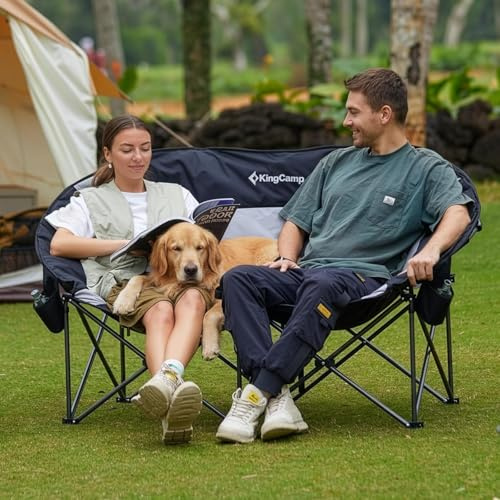 KingCamp Double Camping Chairs Heavy Duty Padded Load 660 lbs, Folding Camping Chair XXL for 2 People, Ergonomic High-Back Loveseat for Adults, Moon Chair Portable for Garden Fishing Outdoor