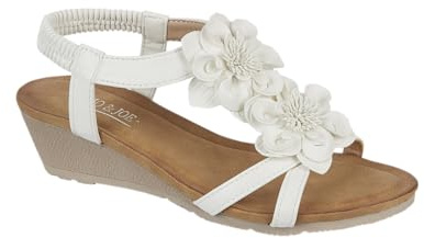 Jo & Joe Ladies Mid Heel Wedge Comfort Sandal with Glitzy Jewels and Elasticated Slingback Strap, Flexible sole sizes 4-8 (White 3, UK Footwear Size System, Adult, Women, Numeric, Medium, 6)