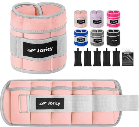 JORICY Viktmanschetter fot justerbara vikter för ben och armar 5 kg 1 par (2,5 kg vardera), viktmanschetter hand, fotvikter och fotledsvikter för gym rörelse löpning rosa