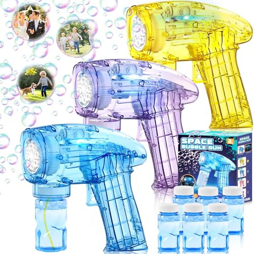 BGIUSQF 3pcs Seifenblasenpistole, Seifenblasenmaschine Kinder Seifenblasen Pistole mit 6 Seifenblasen Flüssigkeit, für Bubble Party Gefälligkeiten, Sommerspielzeug, Outdoor und Indoor Aktivitäten