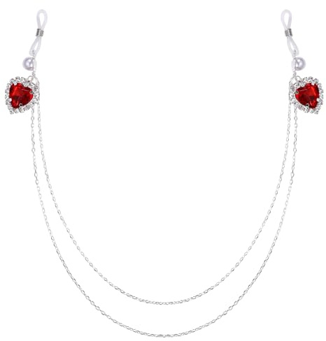 JewelryWe Chaîne Mamelon Sensuelle sans Percage: Collier Femme de Corps Poitrine avec Coeur Rouge Strass et Franges, Bijou Corporel Érotique pour Fête sur la Plage, Maillot de bain