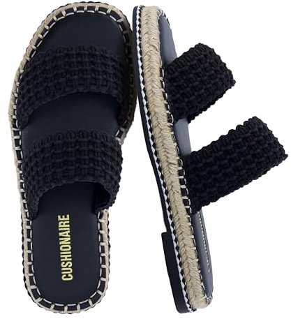 CUSHIONAIRE Bhendi Espadrilles Slide Sandals for Women with Cushion Footbed, Black Fabric 7