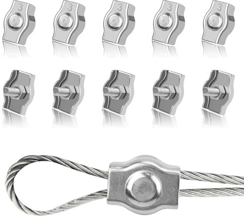 Tunejoy Abrazadera de Cuerda de Alambre M3 Abrazadera de Cable de Acero Inoxidable 304 para la Fijación del Tendedero Suspensión de la Vela Solar 10 Piezas