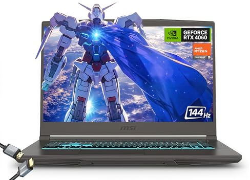 MSI Thin 15.6 inch 144Hz FHD Thin Bezel IPS Gaming Laptop, AMD Ryzen 5 7535HS, NVIDIA GeForce RTX 4060 -Window 11, w/HDMI Cable (2025) (16GB RAM | 1TB PCIe SSD)