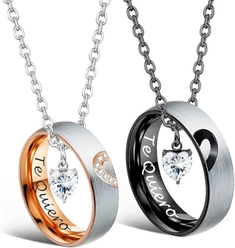 Gkmamrg San Valentin Regalo aniversario Pareja Collar - Corazón Anillos Colgante para Parejas de Rompecabezas, el Mejor Regalo para ti y tu Amante