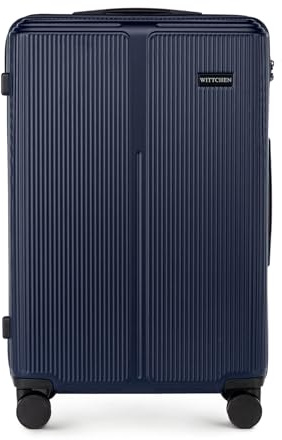 WITTCHEN Stripes Line Valigia media (L) | 67,5 × 45 × 27 cm (65 L), ABS rigido, 4 ruote 360° e lucchetto combinazione | Trolley da viaggio formato L, Ryanair/ITA Airways - Colore: Blu navy