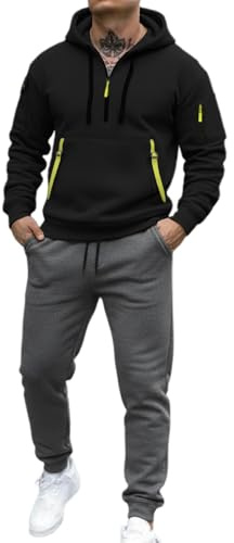 2 Pezzi Tuta Sportiva Uomo Completa Invernale Felpa con Cerniera e Pantaloni da Jogging Maniche Lunghe Oversize Sportivi Set Tinta Unita Tracksuit for Men Caldo Complete per Lavoro Palestra Casual