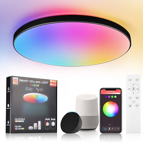 CANMEIJIA Plafón LED Techo 24W RGB Redondo Negro Compatible con Alexa