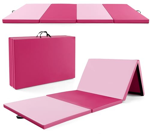 GOPLUS Tapis de Gym Pliable à 4 Plis, 300 x 117 x 5 CM, Tapis de Gymnastique en Cuir avec Fermeture à Boucle, Combinaisonable avec Crochet, Poignée de Transport, Tapis de Sport pour Fitness, Gym, Yoga