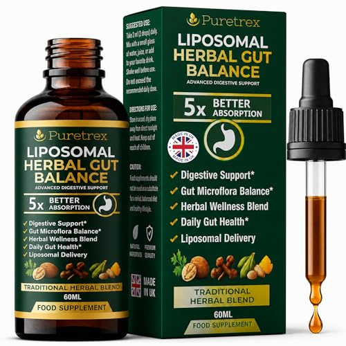 PURETREX Liposomal Herbal Liquid Drops 60ml, Clean Formula, Organic | With Black Walnut Wormwood Clove Oregano Pumpkin Seed and Pau d Arco Sunflower Lecithin Made in UK Vegan
