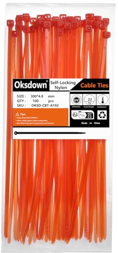 Oksdown 100 Pack Red Plastic Cable Ties 300mm×4.8mm Heavy Duty Strong Nylon Premium Self Locking 12 inch/30 cm Long Zip Tie Wraps