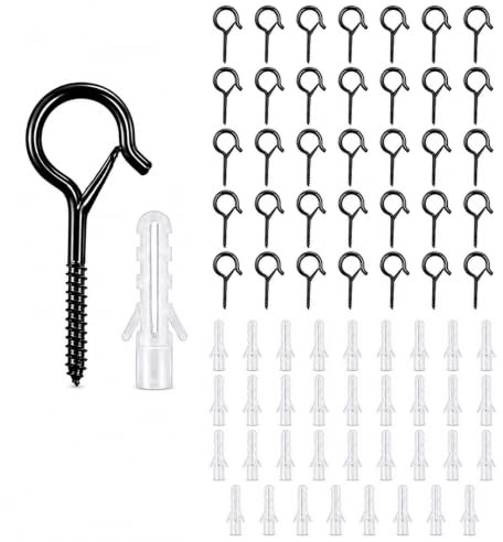 XRYIMYI 35PCS Crochet a Visser Noir, Piton à Visser Noir, avec Boucle de Sécurité, Boucle de Sécurité Mousqueton à Ressort, Crochet à Visser, pour Suspension Plantes, Lanternes, Mangeoires et Tasses