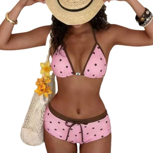 Polka Dots Halter Bikini Set Triangel Top Boyshorts Baddräkt Tvådelad Baddräkt