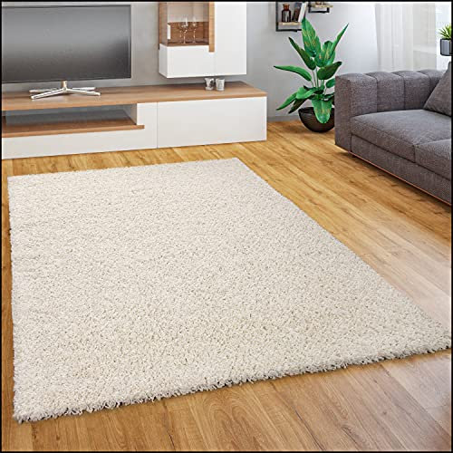 Paco Home Teppich Wohnzimmer Schlafzimmer Hochflor Shaggy Flokati Optik Einfarbiges Design Weich Flauschig Moderne Deko, Grösse:100x200 cm, Farbe:Ivory (Creme)