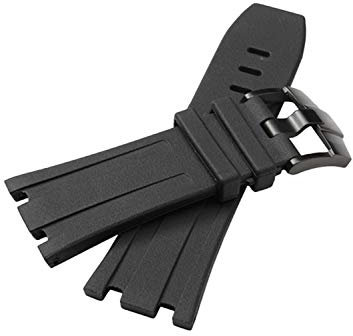 Richie strap 28 mm AP schwarzes Silikon-Gummi-Uhrenarmband mit Faltschließe für Audemars Piguet Royal Oak Diver, Schwarze Schnalle, Armband