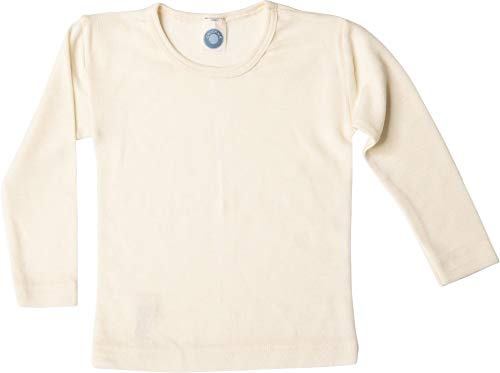 Cosilana Canottiera per bambini a maniche lunghe, in 70% lana proveniente da allevamento biologico controllato e 30% seta, Naturale 01., 116
