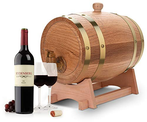 Ejoyous Barril de Vino de Roble Vintage, 3L, Dispensador de Madera con Soporte para Whisky, Bourbon, Tequila