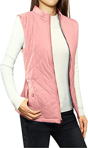 ORANDESIGNE Doudoune sans Manche Gilet Ultra Légère Veste Manteau Parka Blouson Zippée Hiver pour Femme Gilet Duvet Femme Chaud Doudoune sans Manche Col Montant A Rose XL