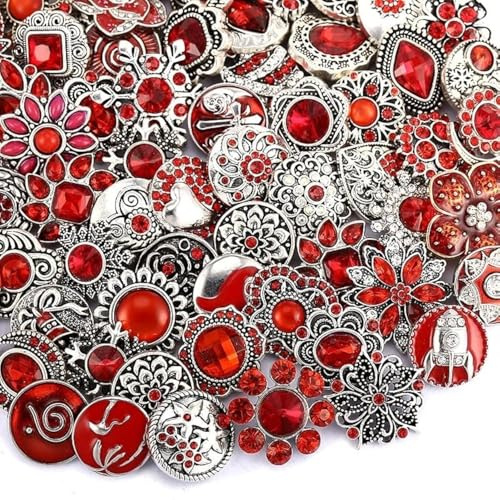 10PCs Mixed Style Rhinestones Snaps Jewelry Charms Buttons 18/20mm for Interchangeable Snaps Jewelry Making Women DIY Button Bracelets Necklaces Rings Brooch Accessories(Red)