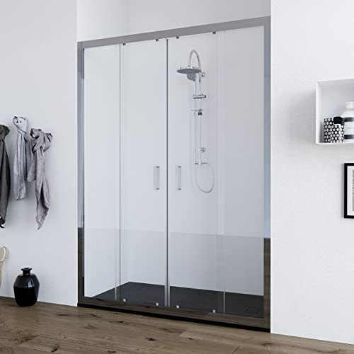 Porta doccia per nicchia 160 cm apertura scorrevole DOPPIA vetro TRASPARENTE anticalcare 6mm Olmo