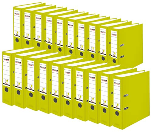 Original Falken 20er Pack PP-Color Kunststoff-Ordner. Made in Germany. 8 cm breit DIN A4 neongrün Ringordner Vegan Aktenordner Briefordner Büroordner Plastikordner Schlitzordner