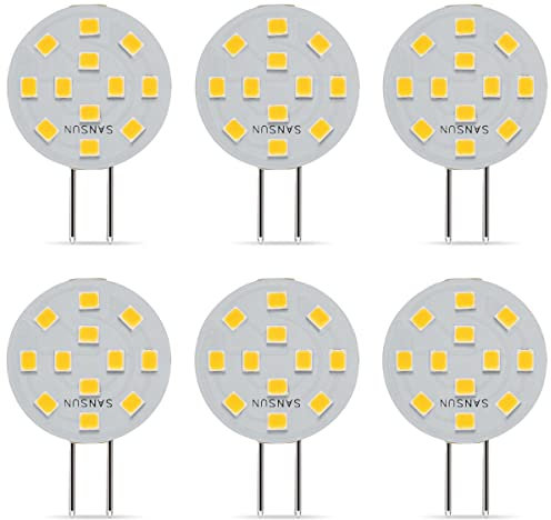 SANSUN Lampadine LED G4 2W equivalenti a 20W alogene, G4/GU4/GZ4 Bi-Pin Base, AC/DC12V 3000K 120° grandangolo, non dimmerabile (bianco caldo, confezione da 6)