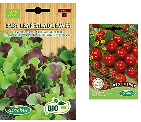 Germisem Orgánica Baby Leaf Salad Leaves Semillas de Lechuga 2 g & Red Cherry Semillas de Tomate 1 g (EC8004)