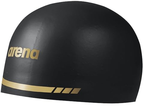 Arena 3D Soft USA - Gorro de natación Unisex de Silicona para Adultos, Duradero, sin Arrugas, Entrenamiento de Piscina y Accesorio de natación de Carreras, Negro/Dorado, Extra Grande