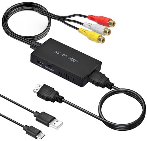 Amtake RCA Adapter 1080P AV to HDMI with HDMI Cable for PS2/PS3/Xbox/SNES/N64/STB/VHS/VCR/DVD, Support PAL/NTSC