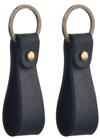 Wisebom Genuine Leather Keychain Vintage Keyring Strap, 2Pcs Cowhide Car Key Fob Holder, Universal Home Key Lanyard with Anti-Lost Copper Loop Zipper Puller for Men Women (Black)