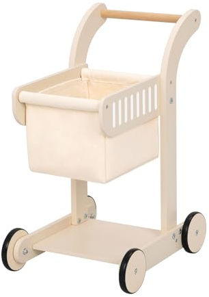 OOOK Baby Push Walker Doll Stroller, Wooden Baby Walker for Girls and Boys, Kids Shopping Cart for Toddlers, Kids Stand Learning Walker with 4 Wheels