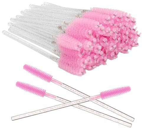 vgggrd 100 Pièces Brosses à Cils Jetables, Goupillon Cils, Brosse à Sourcils, Brosse Cils, Outil de Maquillage Mascara, Brosse à Sourcils Applicateur (Rose Transparent)